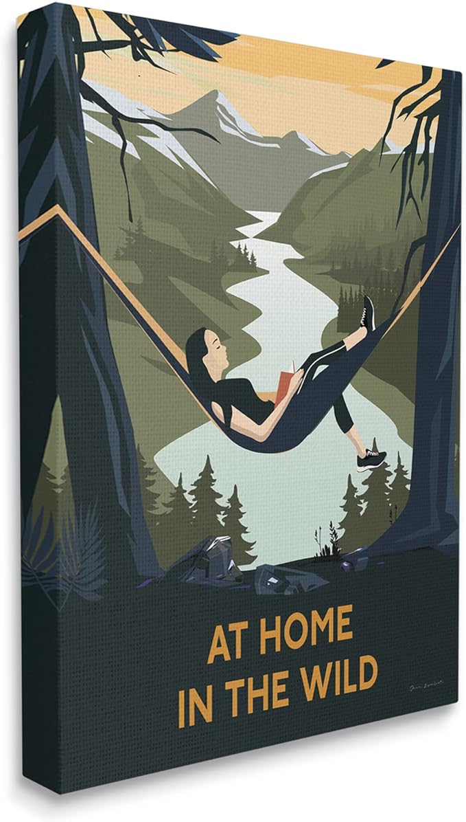 Stupell Industries Home In Wild Mountainside River Landscape Hammock Girl, Design by Omar Escalante, Yellow, 24 x 30