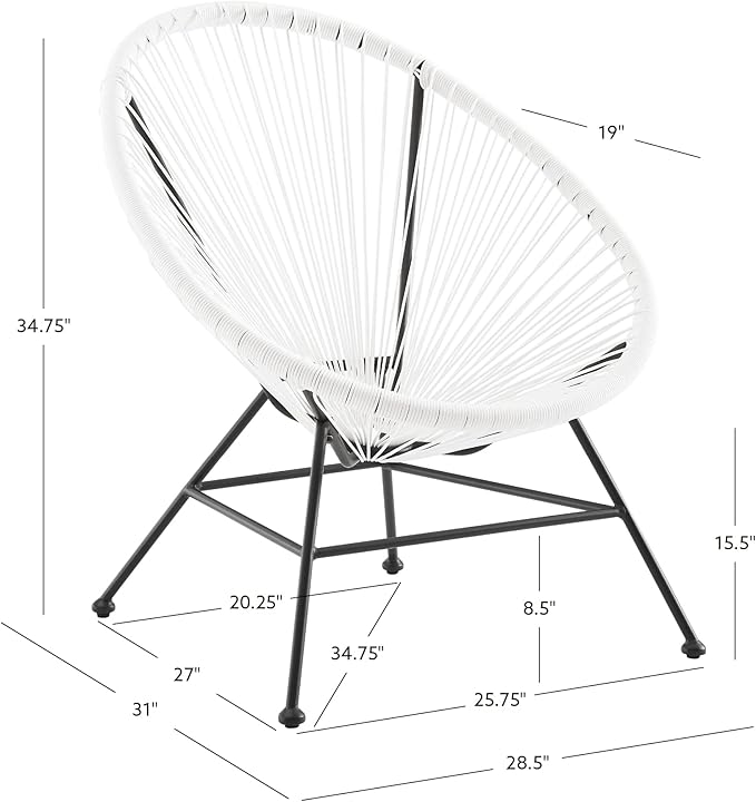 Linon Charleston White Woven Hammock Style Outdoor Chair with Black Metal Frame