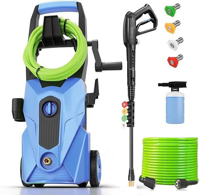 2026 New 5000PSI Electric Pressure Washer, Power Washer with 33FT Resistant Hose and 4 Nozzles, Compatible with Undercarriage washers, Professional Powerwashers for Home/Car(Light Blue)