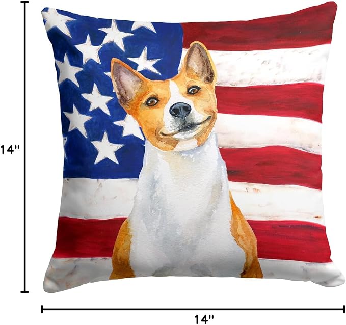 Caroline's Treasures BB9692PW1414 Basenji Patriotic Fabric Decorative Pillow Machine Washable, Indoor Outdoor Decorative Pillow for Couch, Bed or Patio, 14Hx14W