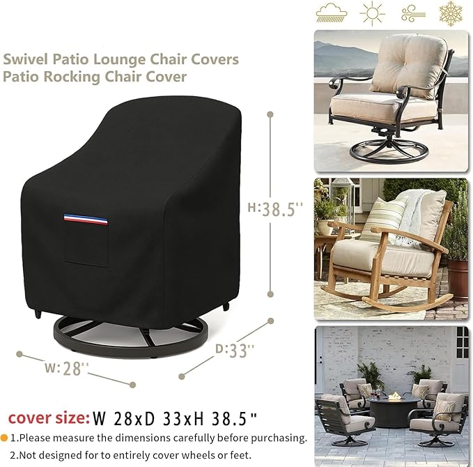 Outdoor Patio Chair Covers Waterproof, 28W x 33D x 38.5H inches Weather Resistant Patio Furniture Cover All-Weather Protection Heavy Duty 600D 2-Pack Black
