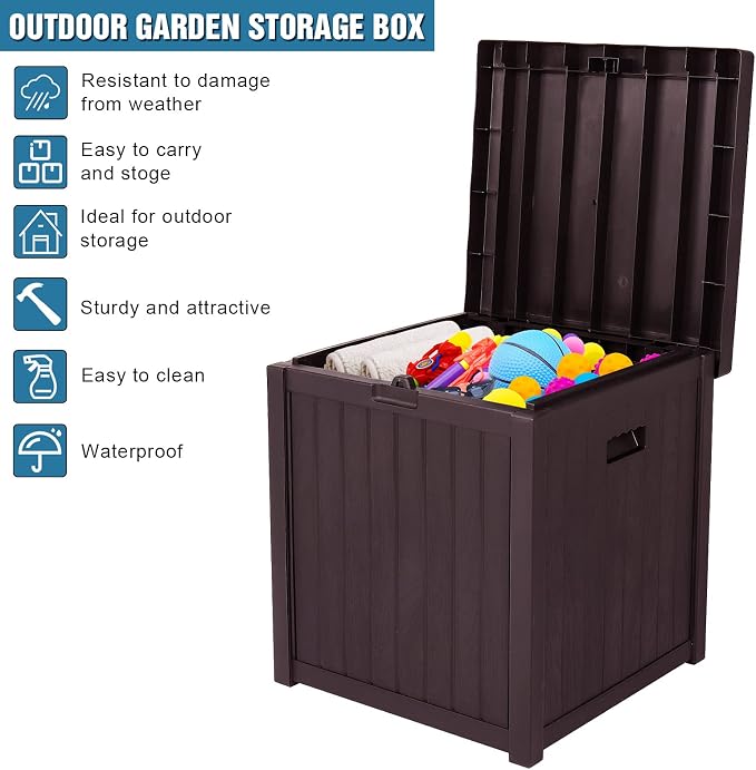 51gal 195L Outdoor Garden Plastic Storage Deck Box Chest Tools Cushions Toys Seat Waterproof