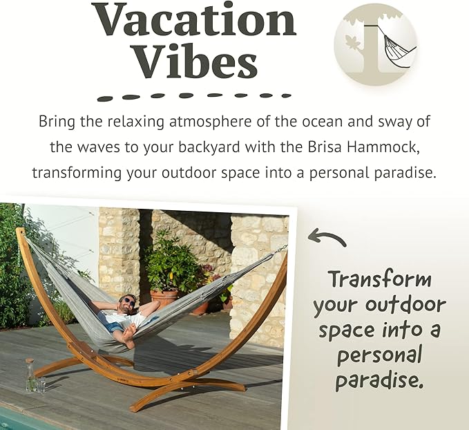 LA SIESTA Brisa Classic Hammock, Handmade, Weather-Resistant, Tear-Resistant Hammock for Indoor & Outdoor Relaxation, Size-Double - Almond