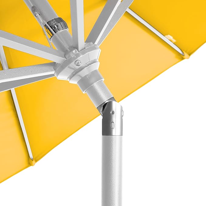 California Umbrella 5-Year-Non-Fading, 9Ft Premium Patio Umbrella, Hand-Crank, Button-Tilt, White Frame, Solution Dyed Lemon Fabric