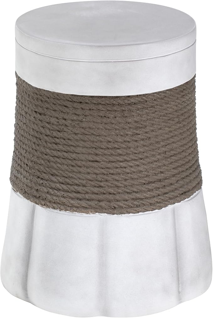 Outdoor Side Table, Small Pedestal End Table with Woven Texture & Scalloped Base, Farmhouse Vintage Accent Table for Indoor Outdoor Living Room Bedroom Patio, No Assembly, 14" D x 16.9" H