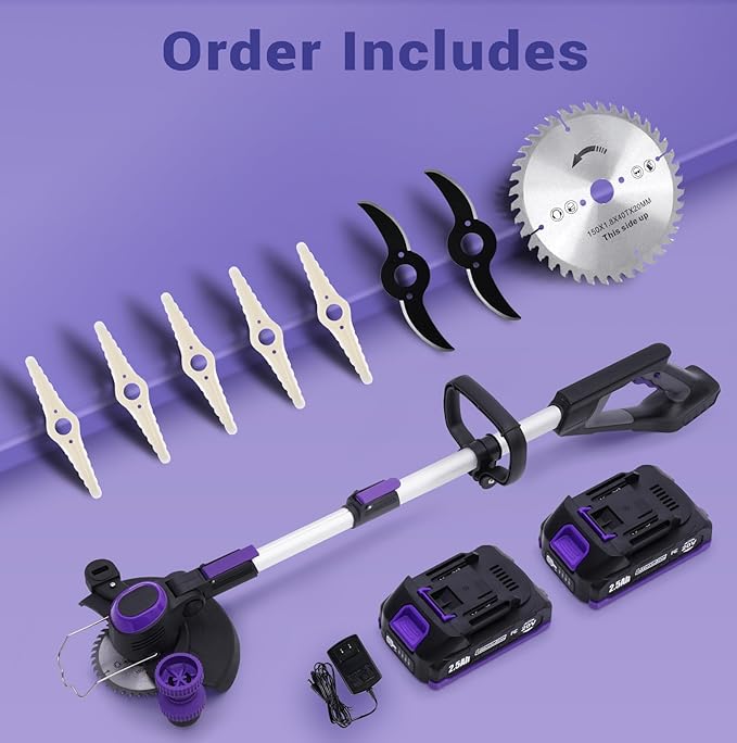 Weed Wacker Cordless, with 3-in-1 Blade, 2.5Ah Battery and Charger (with Two 2.5Ah Batteries)