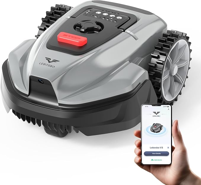2026 NEW LEBOSBO V3 Robotic Lawn Mower, AI Vision Recognition Robot Lawn Mower with APP Control, Low-Noise Operation, Adjustable Cutting Height, No-Go Zones, for Small Lawns Up to 1600 Sq.Ft.