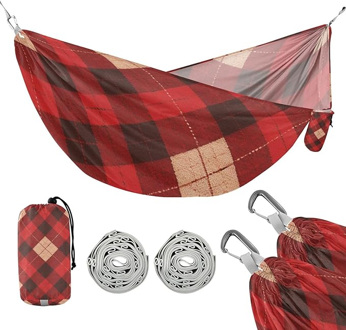 Red and Black Checkerboard 330lb Capacity Outdoor Hammock with Hanging Rope Indoor Hammock for Camping Travel Accessories Base para poner hamaca