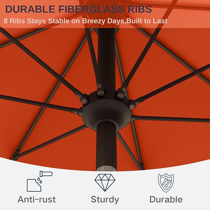 11FT Patio Umbrella, Outdoor Umbrella with with 8 Sturdy Fiberglass Ribs,Market Table Umbrella with Push Button Tilt and Crank,Suit for Backyard,Garden,Pool,Deck(Orange)