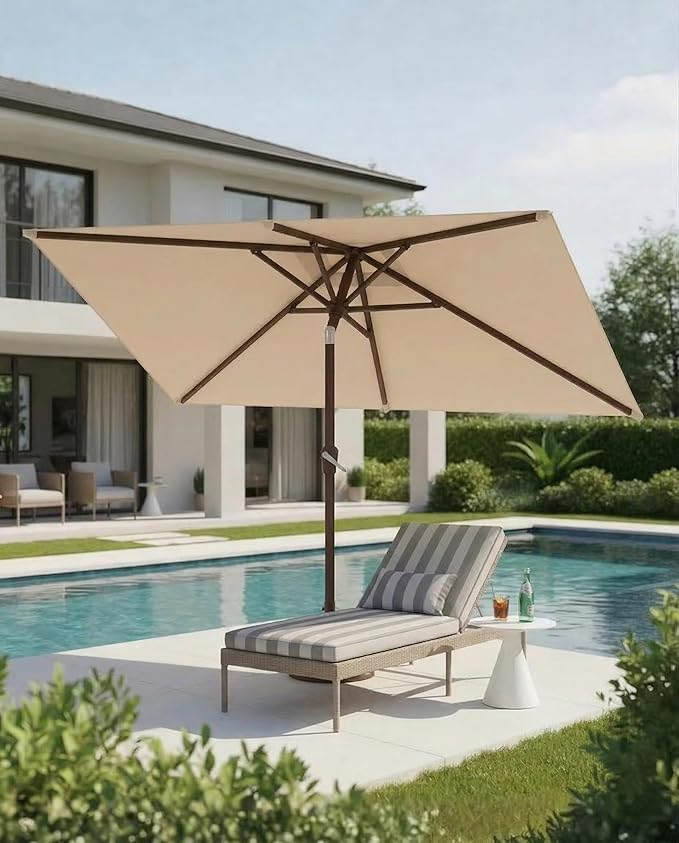 6.5x10FT Patio Umbrella, Outdoor Umbrella with Push Button Tilt and Crank, 8 Sturdy Ribs, UV Protection & Waterproof Market Umbrella for Pool, Backyard, Beach,Deck (Beige)