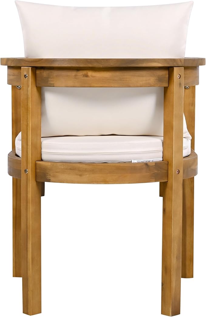 Christopher Knight Home Abact Acacia Wood Patio Dining Set for 4, Solid Wood Outdoor Dining Table Set for 4, Round Dining Table and Chairs Set of 4 with Cushion, Teak+Beige
