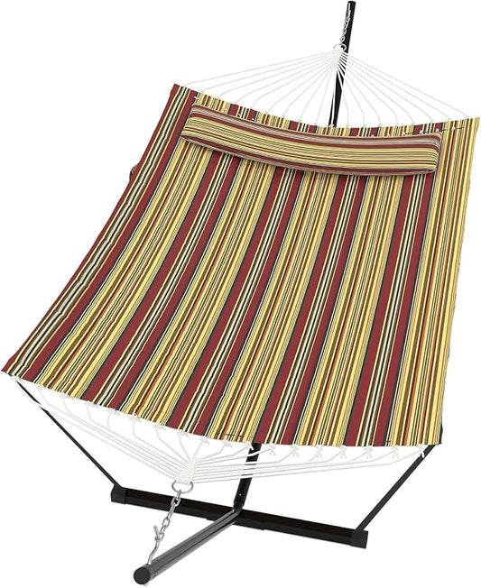  2 Person Hammock with Stand for Outside, Double Hammock with Stand and Pillow, Max 450 Lbs Capacity with Balance Rope, Large Hammock for Outdoor Patio Backyard Poolside