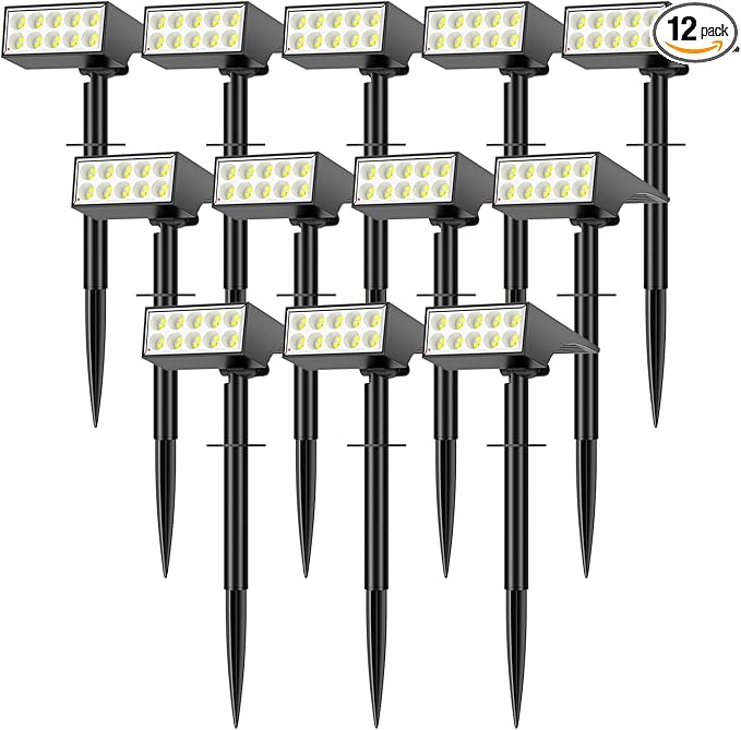 WENATY 12Pack Solar Spot Lights Outdoor, Solar Lights Outdoor Waterproof with 4 Light Mode 2-in-1 Landscape Spotlights Solar Powered Yard Garden Outside Flood Light for House Pathway Tree (Cool White)