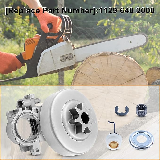 3/8" Clutch Drum Sprocket Oil Pump Worm Gear Kit fit For Stihl MS311 MS391 Chainsaws, 3/8" 7T Clutch Drum, Needle Bearing, Washer, Clip, Oil Pump, Worm Gear