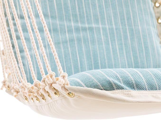 Original Pawleys Island Bella Dura Cushioned Single Swing – Harborview Surfside, Oak Spreader Bar, 350 lb Capacity, 24 in. x 24 in., Handcrafted in The USA