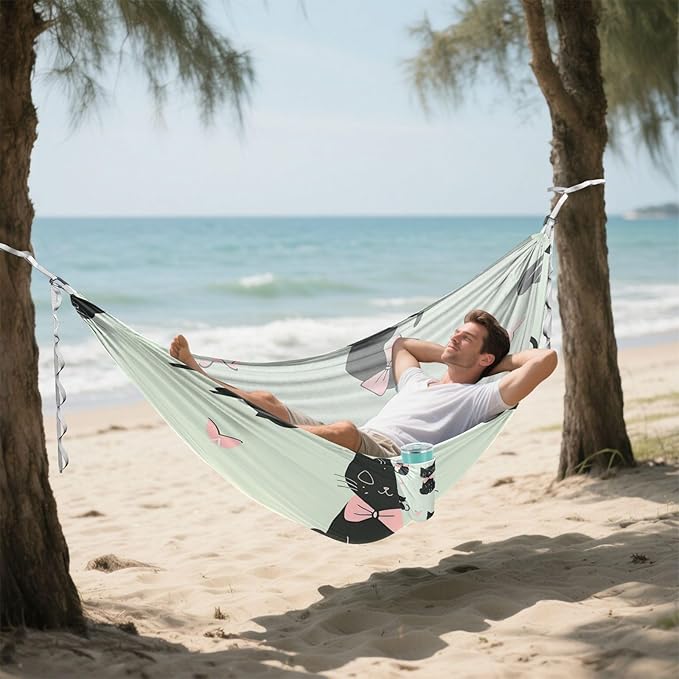 Cartoon Cute Black Cat 330lb Capacity Outdoor Hammock Portable Hammock for Camping & Hiking Essential soporte para hamacas para adultos