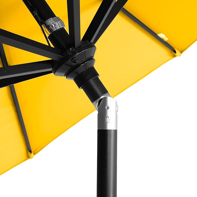 California Umbrella 12-Year-Non-Fading, 9Ft Premium Sunbrella Patio Umbrella, Hand-Crank, Button-Tilt, Black Frame, Sunflower Yellow Fabric