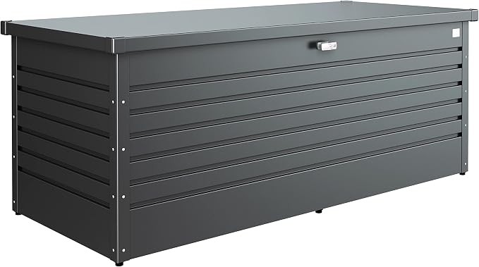 Biohort Leisure Time 210 Gallon Metal Deck Box, Dark Gray | 71 L x 31 W x 27.9 H, Durable Large Outdoor Storage, Locking, Waterproof, Soft Close, Tools, Cushions, Pool, 20 Year Warranty