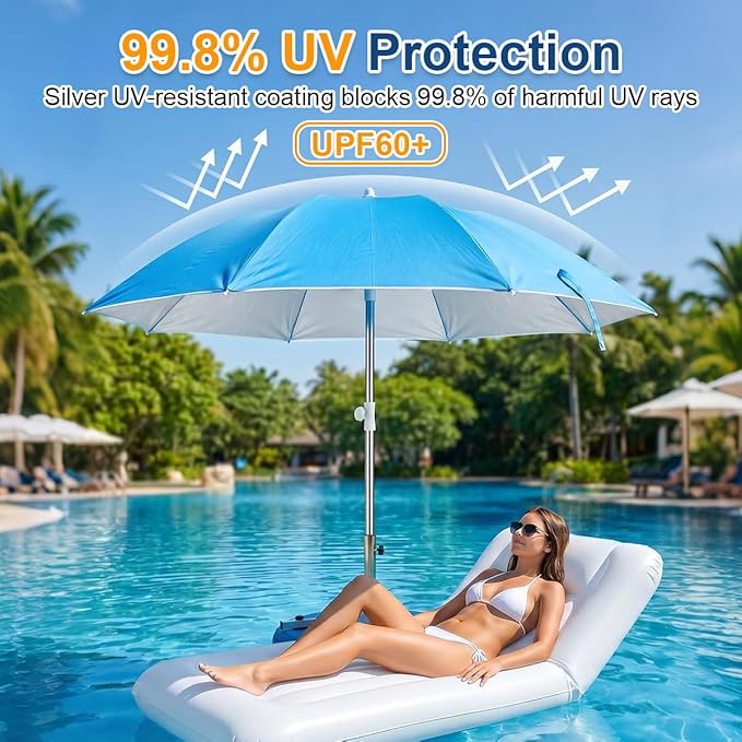 Floating Pool Umbrella, 6.5ft In-Pool Sunshade with UV-Resistant Coating, Portable Outdoor Shade Canopy for Pool, Lake & Beach, Travel-Friendly