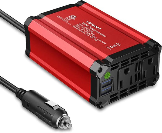 300W Car Power Inverter - vansoet DC 12V to 110V AC(2 Outlets) Power Inverters with 3.4A Dual USB Fast Charging Port - Car Charger Cigarette Lighter Adapter for Laptop/Phone/Road Trip (Red)