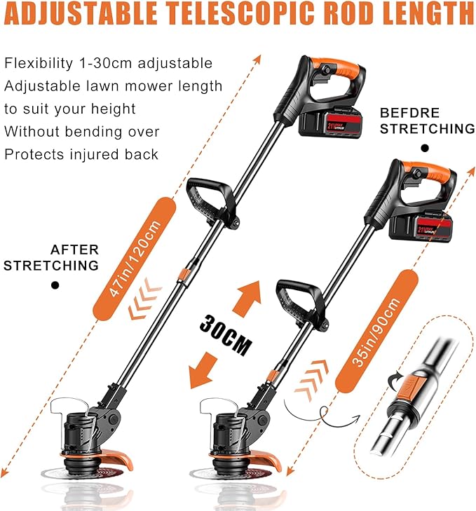 21V Electric Weed Wacker Cordless String Trimmer Battery Powered Grass Trimmer with 90° Adjustable Head 2 X 2.0Ah Battery and Charger Lightweight Brush Cutter Edger Lawn for Garden (Black)