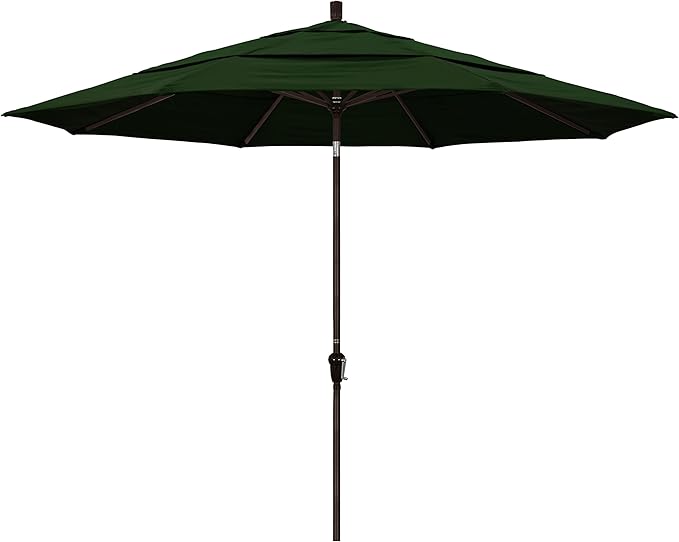 California Umbrella 11' Round Aluminum Market Umbrella, Crank Lift, Auto Tilt, Bronze Pole, Pacifica Hunter Green