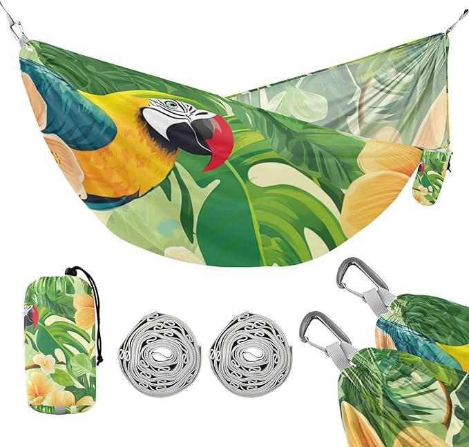 Tropical Plants Parrots Animals 330lb Capacity Outdoor Hammocks with Portabl Carry Bag Fabric Hammock for Outside Camping Essentials Base para poner hamaca