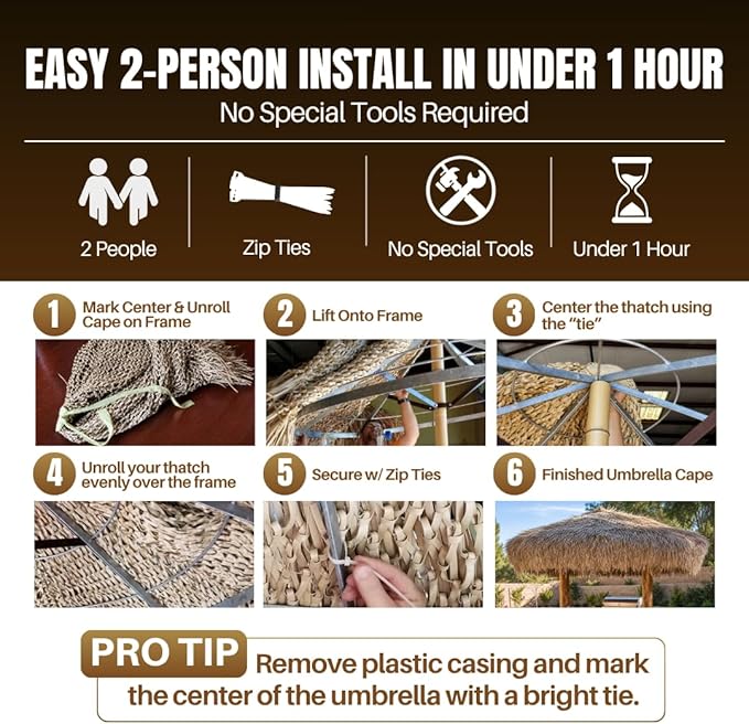 amaZulu Tiki Thatch Umbrella Cover 9ft – Hand-Woven Mexican Palm Leaf, Natural Tiki Bar & Patio Shade Cap, Fits Standard Metal Frame Umbrellas, Lasts 2–5 Years in Dry Climates