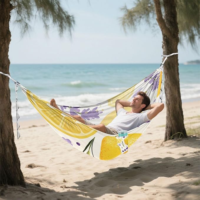 Spring Lavender Lemons Fresh 330lb Capacity Hammocks for Camping Rope Hammock for Outside Patio Garden hamacas para adultos