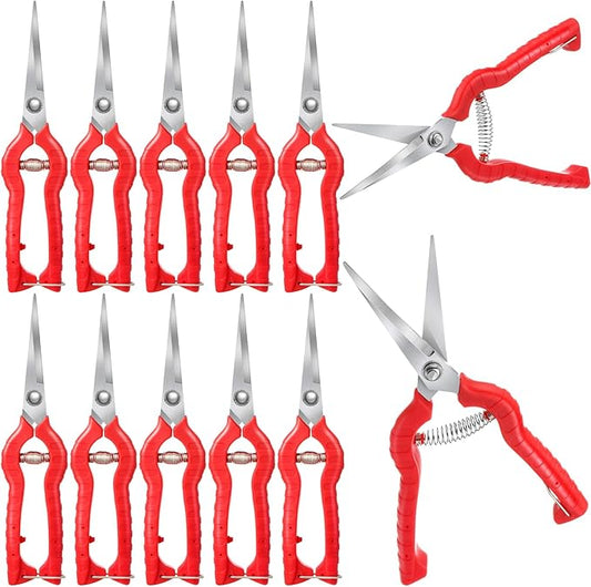 Lasnten 12 Pcs Needle Nose Pruner Bulk 8.3"" Extra Long Edge Stainless Steel Pruning Shears Hand Pruning Snips Fruit Trees Bonsai Garden Scissors Tool, Red, HIU-Lasnten-1222