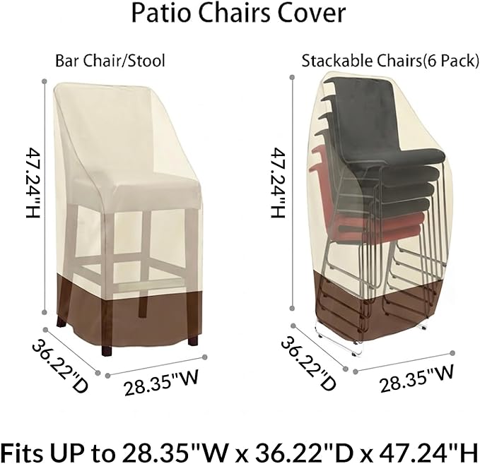RosieLily Patio Chair Covers High Back Outdoor Chair Cover Waterproof Stackable Outdoor Bar Stool Cover Heavy Duty Patio Furniture Covers Outside, 1 Pack-Beige Brown 28.35"W x 36.22"D x 47.24"H