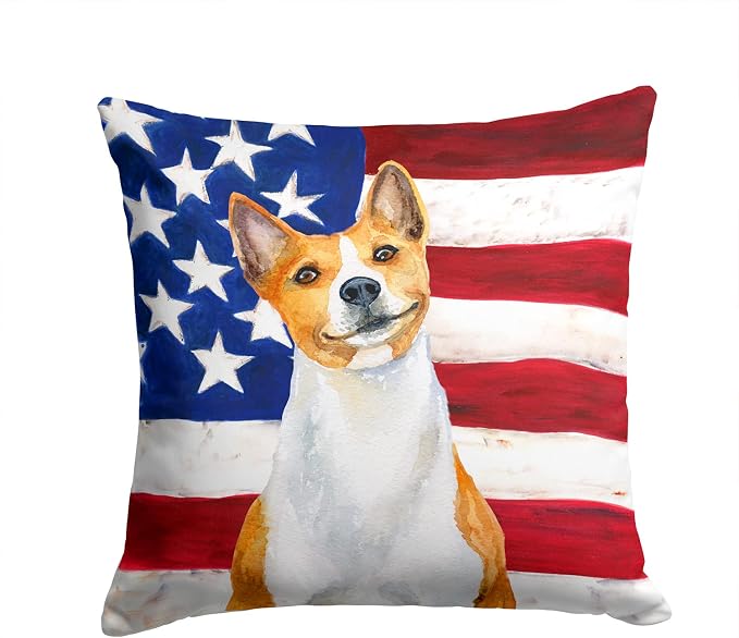 Caroline's Treasures BB9692PW1414 Basenji Patriotic Fabric Decorative Pillow Machine Washable, Indoor Outdoor Decorative Pillow for Couch, Bed or Patio, 14Hx14W