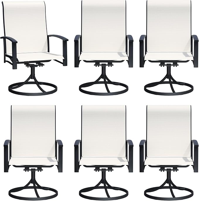 Outdoor Swivel Rocker Dining Chair Set of 6, All Weather Patio Dining Chair with Textilene High Back and Metal Frame, Backyard, Lawn Garden and Deck Porch Patio Furniture Set