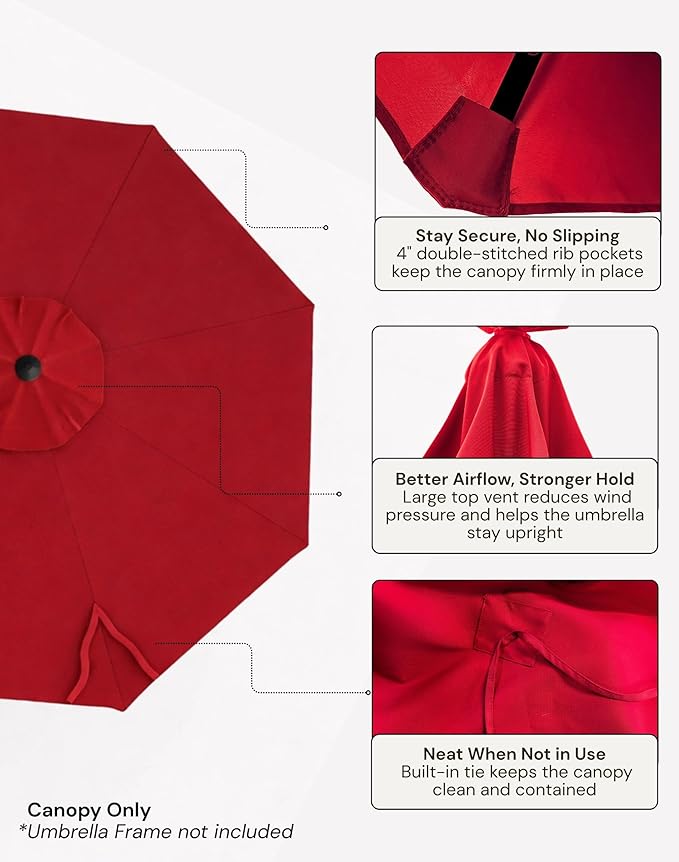 Formosa Covers Replacement Umbrella Canopy for 10ft 8 Rib Hanging Offset Cantilever Market Outdoor Patio Shades in Red Ribs Length 58" to 60" (Canopy Only)
