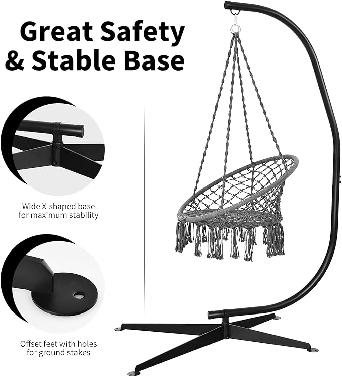 SAFSTAR Hammock Chair Stand Only, Hanging Hammock Stand, Heavy-Duty Steel Stand Only, 330 LBS Load Capacity, Only Hammock Swing Stand for Indoors & Outdoors Porch Patio Hanging Chair Swing (Black)