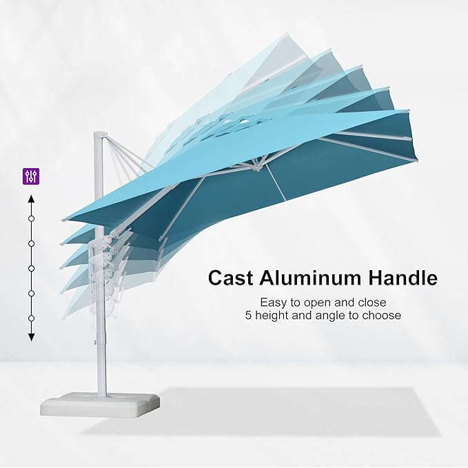 PURPLE LEAF 10 FT Right-left Tilt White Cantilever Umbrella with Base Patio Outdoor Swivel Umbrellas with Aluminum Tilt Offset Umbrella with 360° Rotation for Deck Pool, Turquoise