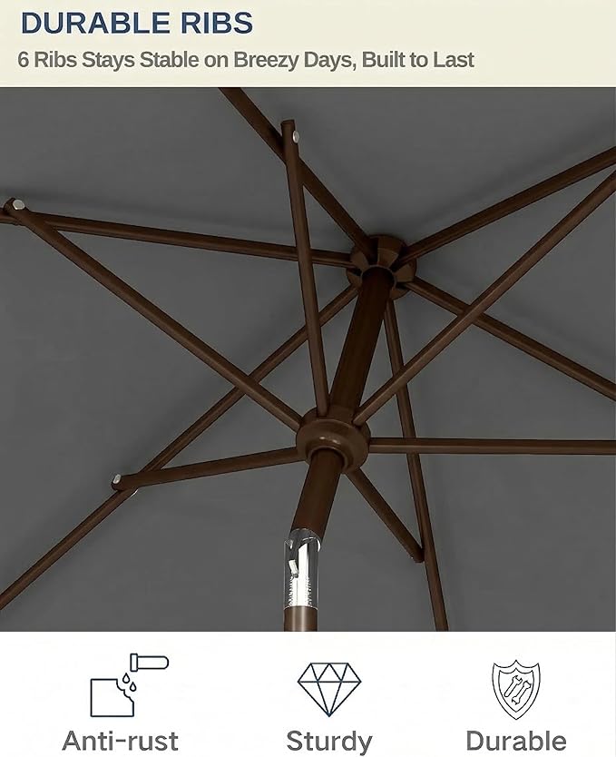 6.5x10FT Patio Umbrella, Outdoor Umbrella with Push Button Tilt and Crank, 8 Sturdy Ribs, UV Protection & Waterproof Market Umbrella for Pool, Backyard, Beach,Deck (Gray)