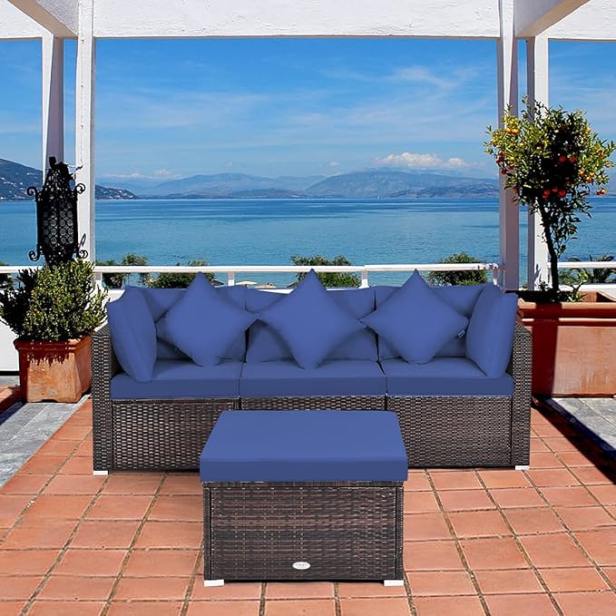 HAPPYGRILL 4 Pieces Patio Conversation Set Outdoor Wicker Sofa Set, Modern Sectional Couch Set with Washable Cushions & Pillows, All Weather PE Rattan Patio Furniture Set
