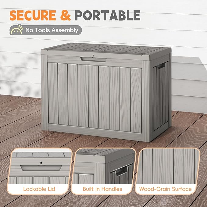 LubanNese Outdoor Storage Box, 50 Gallon Waterproof Resin Deck Box, Storage Bin for Package Delivery, Patio Furniture Cushion, Garden Tools, Pool Accessories, Weatherproof and UV Resistant, Grey