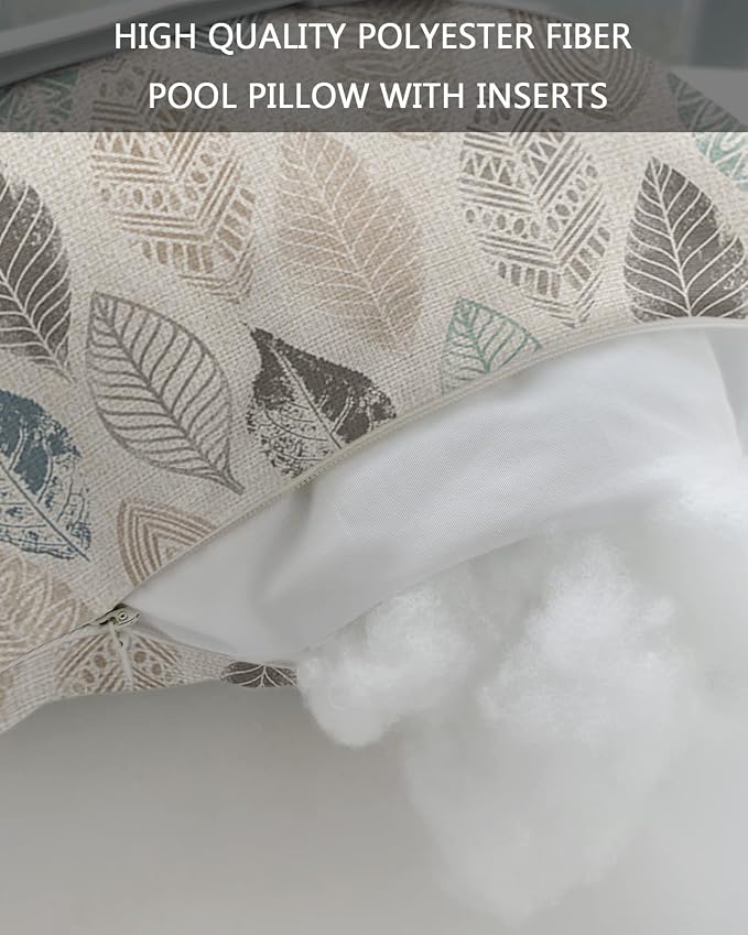 Outdoor Pillows Covers with Inserts Leaves Specimens Blue Khaki Teal Grey Burlap Waterproof Pillow with Adjustable Strap Throw Pillows for Patio Furniture Recliner Lounge Chair, 11x16 inch, 1PCS