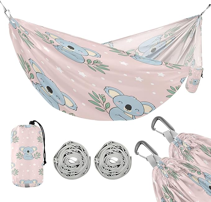 Hammocks for Outside Cute Koala Camping Hammock Portable Hammocks with Tree Straps and Carry Bag Camping Accessories for Hiking Beach Outdoor