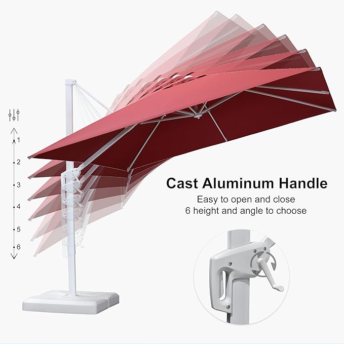 PURPLE LEAF 10 FT Patio Umbrella White Cantilever Umbrella Aluminum Square Outdoor Offset Umbrella Hanging Windproof with 360° Rotation for Garden Deck Pool, Red