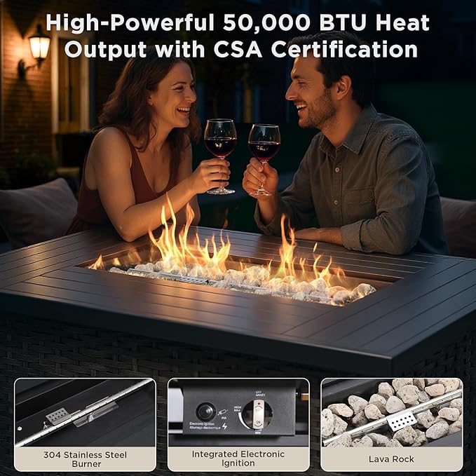 Patio Furniture Set with 42.5" Fire Pit Table-6 Pieces All Weather Wicker Outdoor Furniture with High Back Swivel Patio Chairs Set of 2 Outdoor Couch for Deck Backyard Beige/Gray