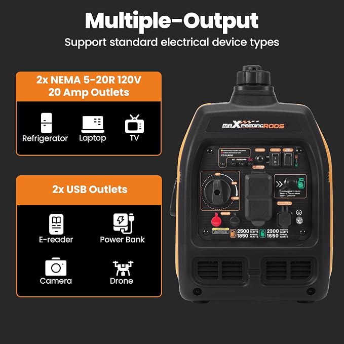 maXpeedingrods 2500W Dual Fuel Inverter Generator Small for Home Outdoor | Gasoline & Propane Powered,ECO Parallel Capable,CO Sensor,Lightweight,w/ EPA PGMA,MXR2500DF Quiet Operation,LPG Fuel Economy