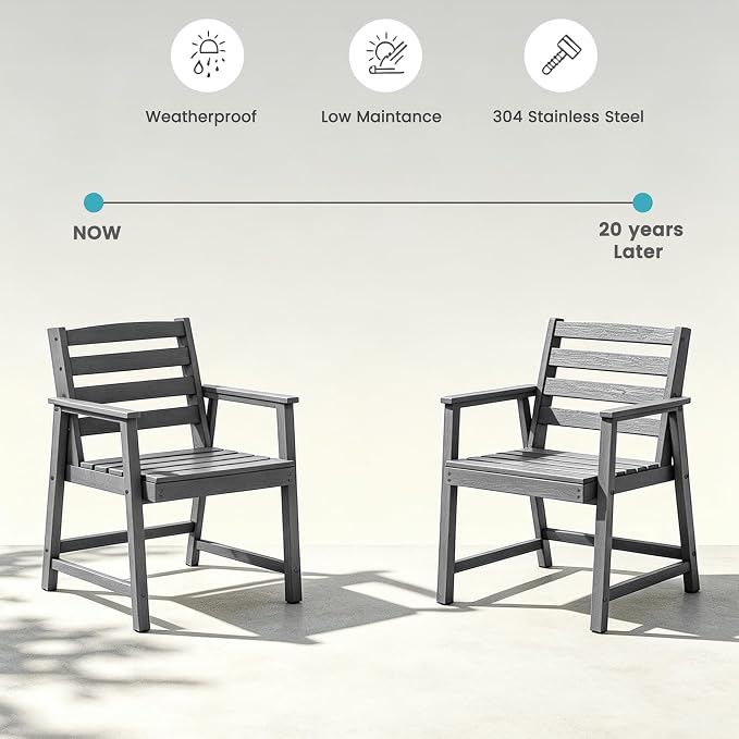LOUNZY 7 Piece Patio Dining Set for 6, Outdoor Table and Chairs,Grey | 75.2” table,6 seat patio dining set, HDPE wood-look, fade resistant and waterproof, low maintenance outdoor furniture