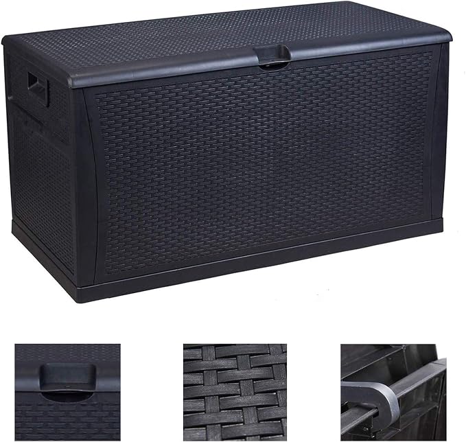 120 Gallon Large Deck Box, Outdoor Storage Box Waterproof Resin Indoor/Outdoor Storage Container and Seat for Patio Cushions (Black)…