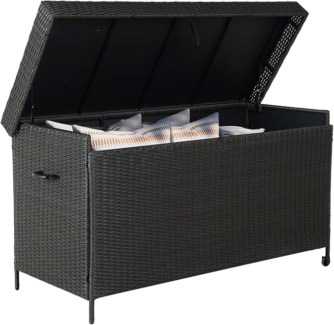 Grand patio 170 Gallon Deck Storage Box Deck Box Outdoor Storage Box Indoor Wicker Storage Bin Patio Storage Box for Patio Furniture Cushions Garden Tools Pool Accessories, Dark Brown