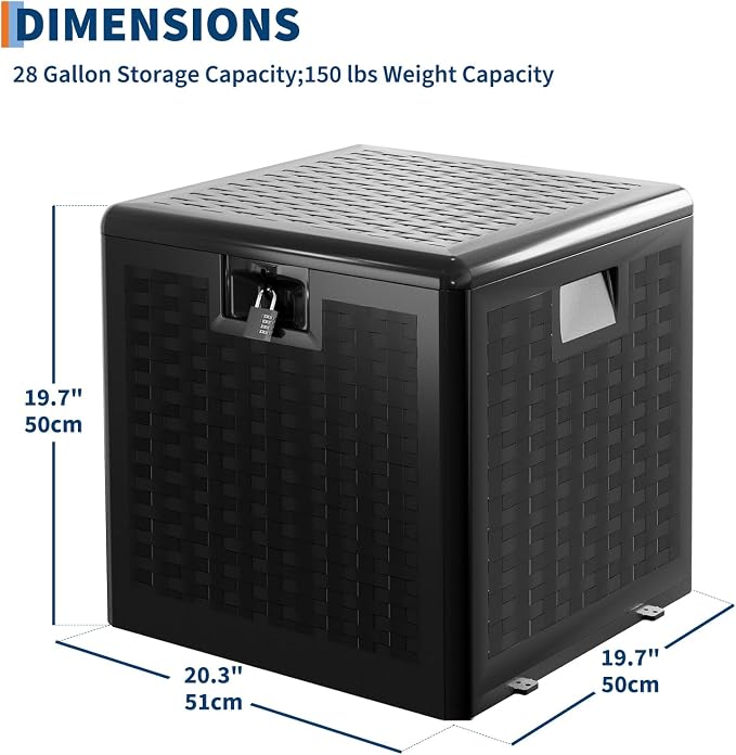 IDEALHOUSE 28 Gallon Resin Deck Box, Weatherproof and UV Resistant Outdoor Storage Box, Lockable Outdoor Storage Bin for Patio Cushions, Garden Tools, Pool Supplies, Package Delivery