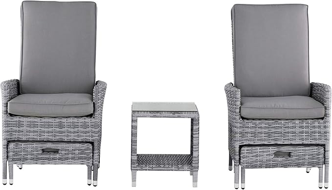 Elle Decor Vallauris Patio Outdoor Furniture Collection Premium All Weather Wicker, 5 Piece Reclining Set, Gray