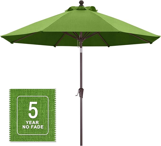 MASTERCANOPY Olefin 5-Year-Non-Fading 9ft Patio Umbrella with Tilt and Crank, Large UV Resistant Outdoor Table Umbrella with 8 Fiberglass Ribs for Deck, Yard & Market, Grass Green